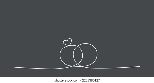 Decoration continuous line hand drawing element for wedding photo book, invitations. Vector stock illustration minimalism design isolated on black background. Editable stroke single line. EPS10