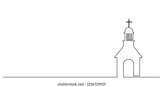 Decoration continuous line hand drawing church for wedding photo book, invitations. Vector stock illustration minimalism design isolated on white background. Editable stroke single line. EPS10