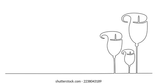 Decoration continuous line hand drawing flowers bouquet for wedding photo book, invitations. Vector stock illustration minimalism design isolated on white background. Editable stroke single line. EPS