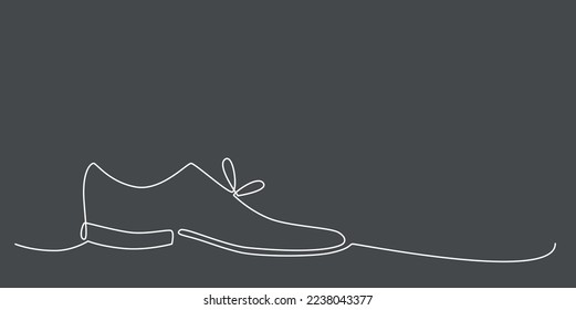 Decoration continuous line hand drawing shoes element for wedding photo book, invitations. Vector stock illustration minimalism design isolated on black background. Editable stroke single line. EPS10