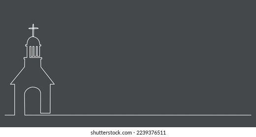 Decoration continuous line hand drawing church for wedding photo book, invitations. Vector stock illustration minimalism design isolated on black background. Editable stroke single line. EPS10