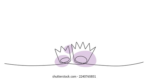 Decoration continuous line hand drawing element crown for wedding photo book, invitations. Vector stock illustration minimalism design isolated on white background. Editable stroke single line. EPS10