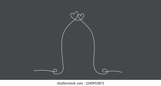 Decoración de línea continua de arco de dibujo a mano para libro de fotos de boda, invitaciones. Diseño minimalista de ilustración de material vectorial aislado en fondo negro. Línea simple de trazo editable. EPS10