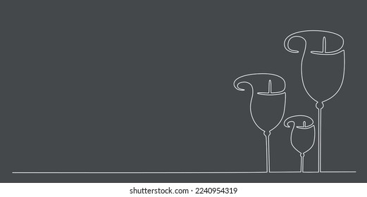 Decoration continuous line hand drawing flowers bouquet for wedding photo book, invitations. Vector stock illustration minimalism design isolated on black background. Editable stroke single line. EPS