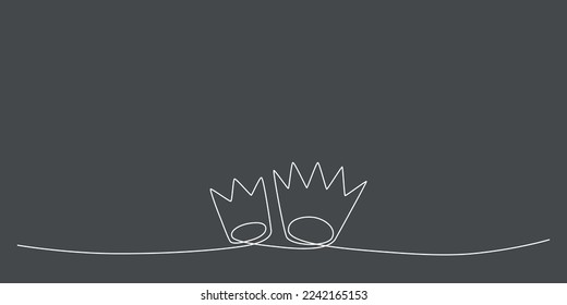 Dekorieren kontinuierliche Linie Zeichnung Element Krone für Hochzeitsfoto, Einladungen. Minimalistisches Design für Vektorgrafiken einzeln auf schwarzem Hintergrund. Bearbeitbarer Strich für einzelne Linie. EPS10