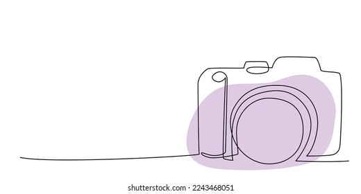Dekorieren kontinuierliche Linie Handzeichnung Fotokamera für Hochzeitsfotos, Einladungen. Minimalistisches Design für Vektorgrafiken einzeln auf weißem Hintergrund. Bearbeitbarer Strich für einzelne Linie. EPS10