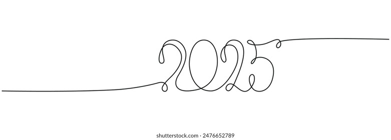 Decoration continuous line hand drawing sign for 2025 year calendar. Vector stock illustration minimalism design isolated on white background. Editable stroke single line. EPS10