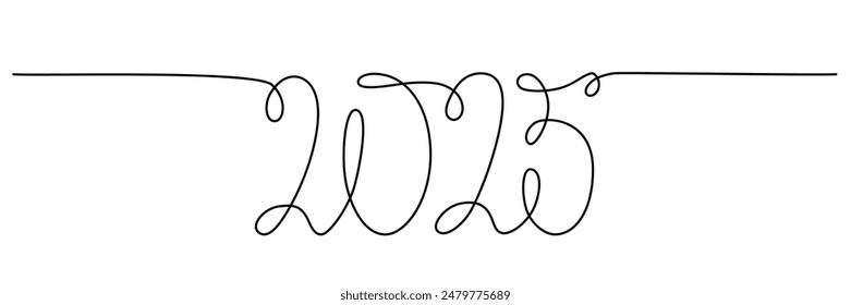 Decoration continuous line hand drawing sign for 2025 year calendar, presentation, poster. Vector stock illustration minimalism design isolated on white background. Editable stroke single line. EPS10
