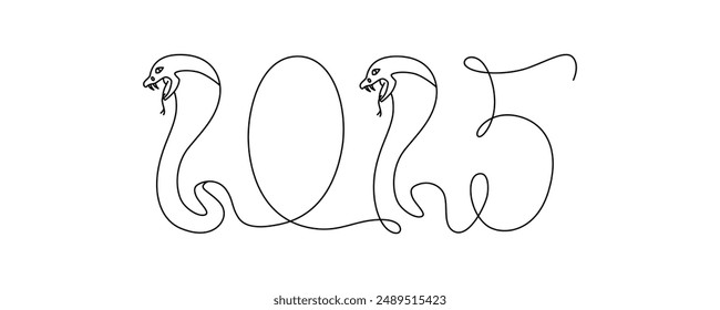 Decoración línea continua mano dibujo signo para 2025 año calendario, presentación, cartel. Vector ilustración de stock diseño minimalista aislado sobre fondo blanco. Trazo editable de una sola línea. EPS10