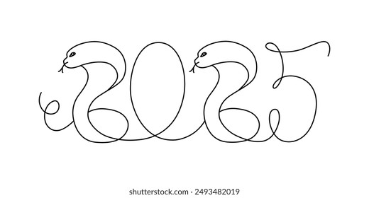 Decoración línea continua mano dibujo signo para 2025 año calendario, presentación, cartel. Vector ilustración de stock diseño minimalista aislado sobre fondo blanco. Trazo editable de una sola línea. EPS10