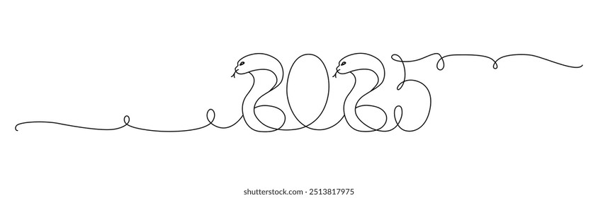 Decoration continuous line hand drawing sign for 2025 year calendar, presentation, poster. Vector stock illustration minimalism design isolated on white background. Editable stroke single line. EPS10