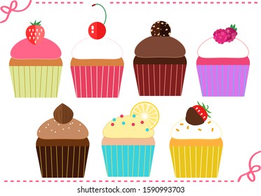 Decoration cupcake illustration material set