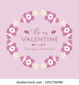 Decoration cute pink and white floral frame, for greeting card design happy valentine. Vector