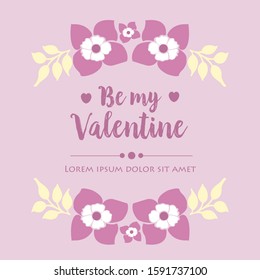 Decoration cute pink and white floral frame, for greeting card design happy valentine. Vector