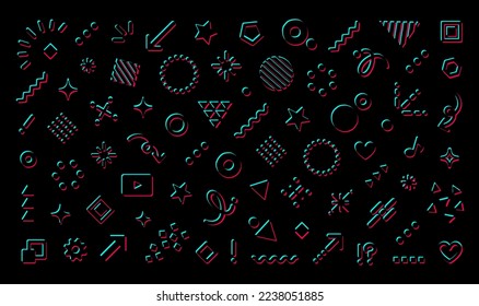 Decoration in cyberpunk shades. Neon color treatment. Set of vector design materials.