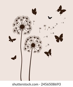 Decoration with Dandelions and butterflies. Vector illustration