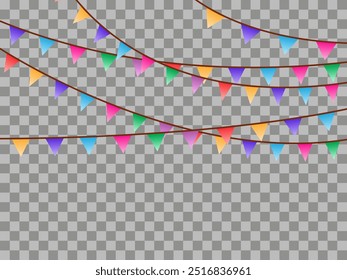 Decoration for the day of the holiday, flags on a ribbon. Garland buntings of Bavarian checkered blue flag.