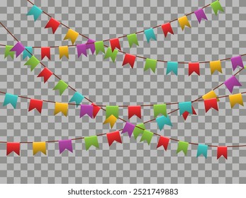 Decoration for the day of the holiday, flags on a ribbon. Garland buntings of Bavarian checkered blue flag.