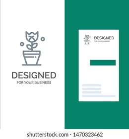 Decoration, Easter, Plant, Tulip Grey Logo Design and Business Card Template. Vector Icon Template background