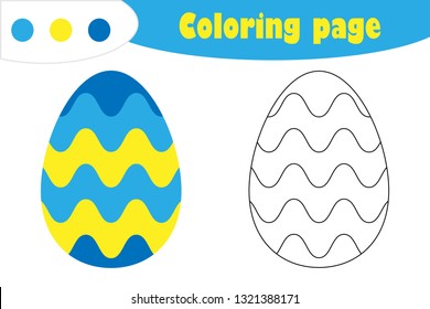 Decoration egg in cartoon style, coloring page, easter education paper game for the development of children, kids preschool activity, printable worksheet, vector illustration