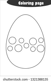 Decoration egg with circles in cartoon style, coloring page, easter education paper game for the development of children, kids preschool activity, printable worksheet, vector illustration