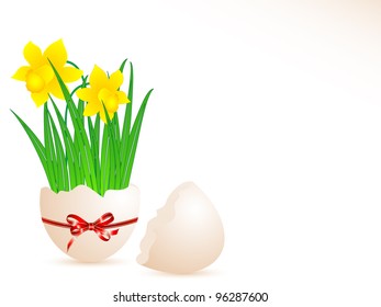 Decoration with egg shell and yellow narcissus