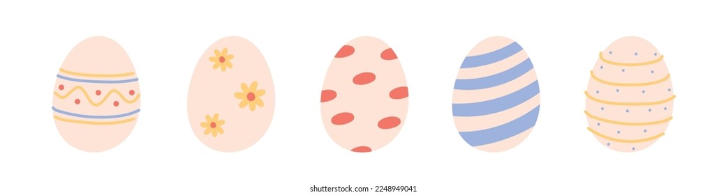 decoration eggs with pattern background. easter elements for holidays . Child cartoon vector illustration isolated on white background