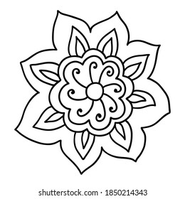 Elemento de decoración para la invitación al diseño, tarjetas de boda, Día de San Valentín. Un simple doodle floral. Motismo indio dibujado a mano