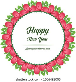 Decoration element of pink flower frame, template for various card happy new year. Vector