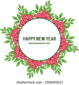 Decoration element of pink flower frame, template for various card happy new year. Vector