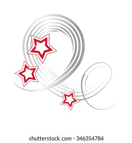 Decoration element with silver grey curved lines and red stars