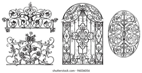 Decoration elements collection (lattice) / vintage illustration from Meyers Konversations-Lexikon 1897