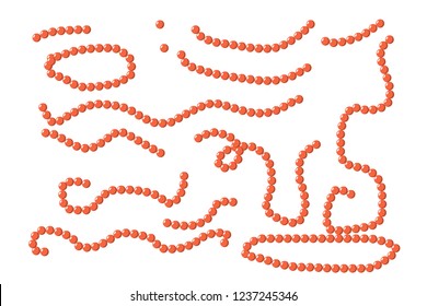 Decoration elements (flat style beads) for designing holiday poster, banner, logo, icon, invitation or greeting card for new year, christmas, carnival, birthday concepts without background, isolated