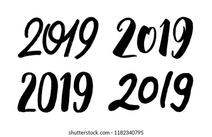 Decoration elements for New Year 2019. Set 1 with handwritten numbers for Chinese for Year of the Pig. Vector illustration.