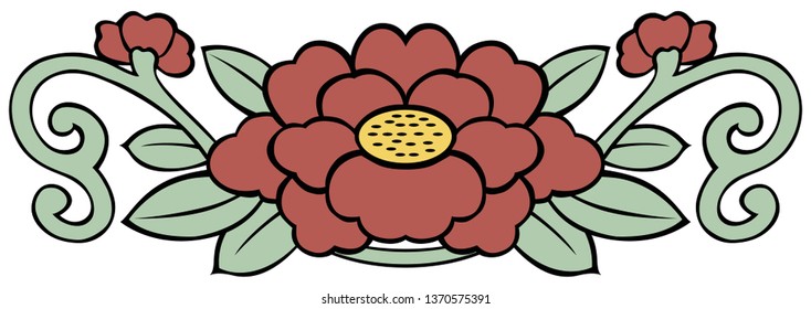 Decoration elements, Red lotus flower with green branch.