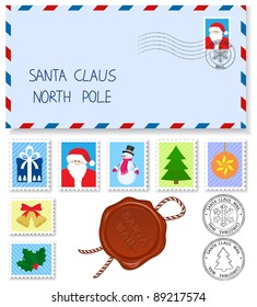 decoration elements  stamps and postage  marks for letter to santa claus