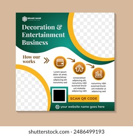 decoration and entertainment business promotion social media post, banner cinematic film offer advertisement concept, marketing square ad, abstract print, isolated on background. space for photo