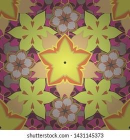 Decoration for fabric, textile, interior in beige, yellow and pink colors. Handmade vector illustration. Vintage seamless pattern.