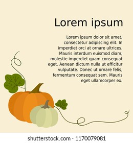 Decoration fall frame for social networks. Page design with pumpkin. Card template for your text. Vector illustration.