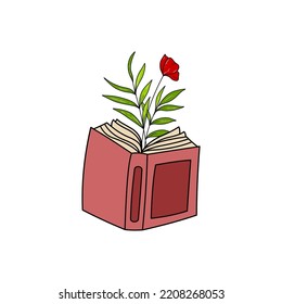 Decoration of Floral with Book Colored Vector 