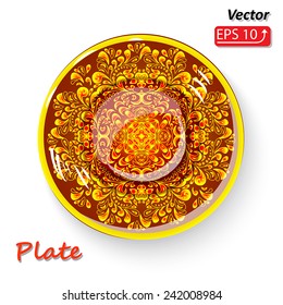 decoration  floral pattern russian ornament dishes plate, isolated on white background icon vector illustration