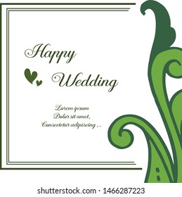 Decoration flower frame, branches leaf, with seamless pattern frame, design card happy wedding. Vector