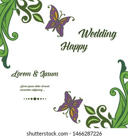 Decoration flower frame, branches leaf, with seamless pattern frame, design card happy wedding. Vector