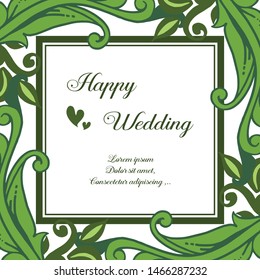 Decoration flower frame, branches leaf, with seamless pattern frame, design card happy wedding. Vector