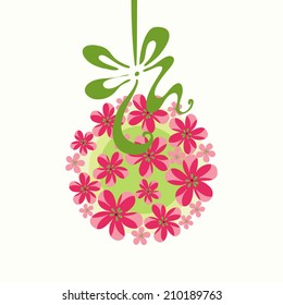 decoration with flowers blossom in the form of balls with green ribbon