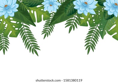 decoration of flowers with leafs isolated icon vector illustration design
