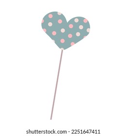 Decoration in the form of a heart on a stick or a cake topper in vector on a white background