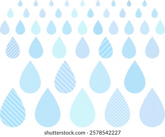 Decoration and frame illustration set of light blue drops with dot and stripe patterns