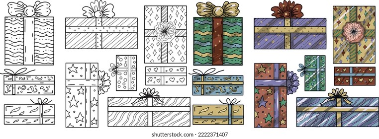 Decoration Gift Boxes with Bows for Christmas New Year Vacation Holidays Toys Gifts Hand Drawn Kids Decor Coloring Book for Kids