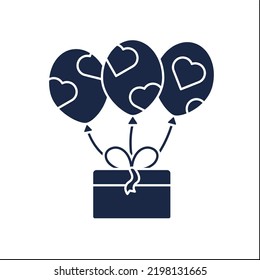 Decoration glyph icon. Balloons and present gifts. Funny birthday surprise for friends. Gift box concept. Filled flat sign. Isolated silhouette vector illustration